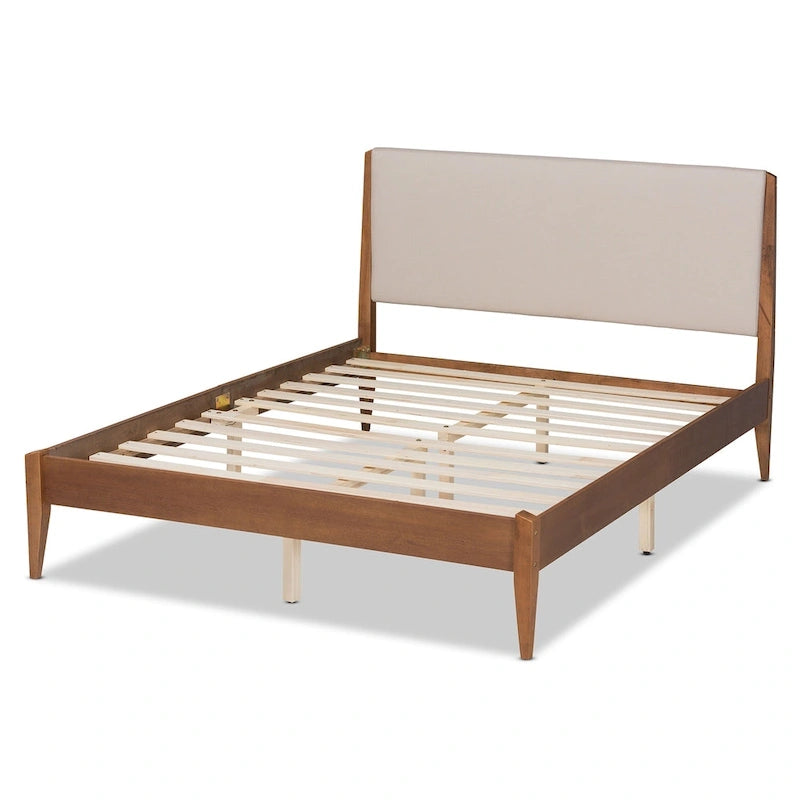 Lenora Mid-Century Modern Fabric Upholstered Wood Platform Bed - Beige