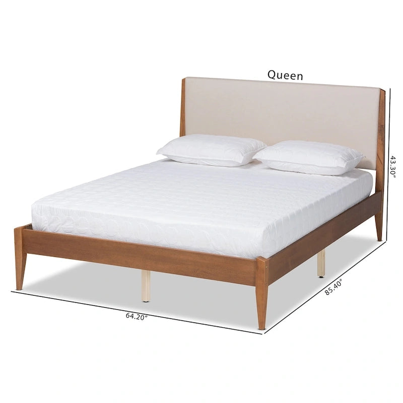 Lenora Mid-Century Modern Fabric Upholstered Wood Platform Bed - Beige