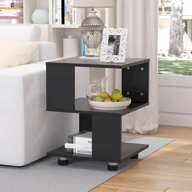 Modern 2-Tier Magic Cube Nightstands with Hollow Rectangle Design  Contemporary Bedroom Storage Table