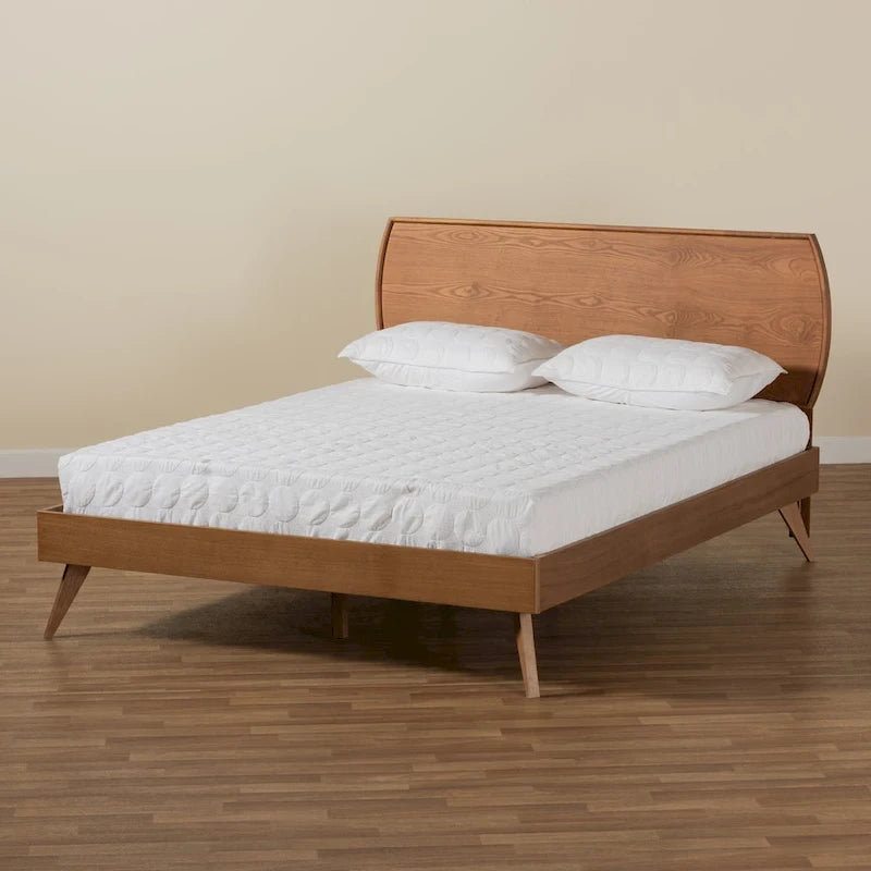 Aimi Mid-Century Walnut Brown Finished Wood Platform Bed