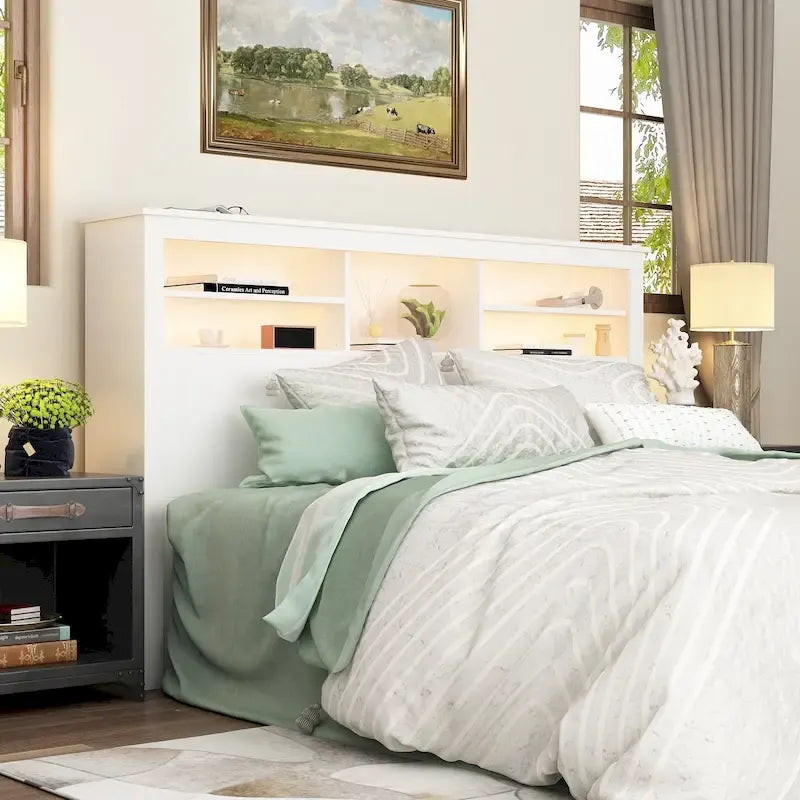 65W Timechee Wooden Bookcase Headboard With Light