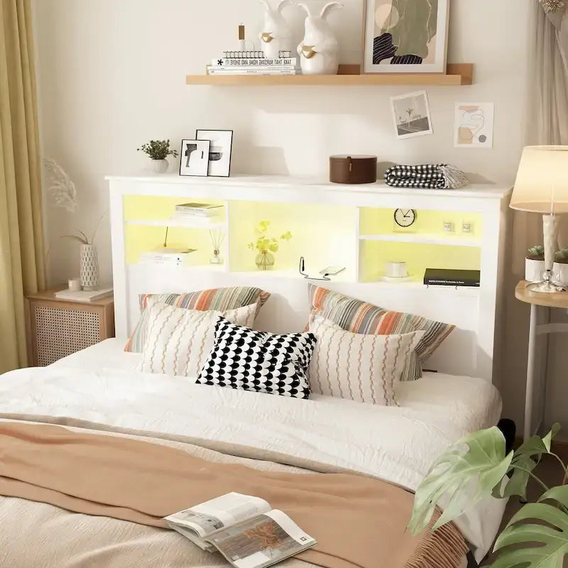 65W Timechee Wooden Bookcase Headboard With Light