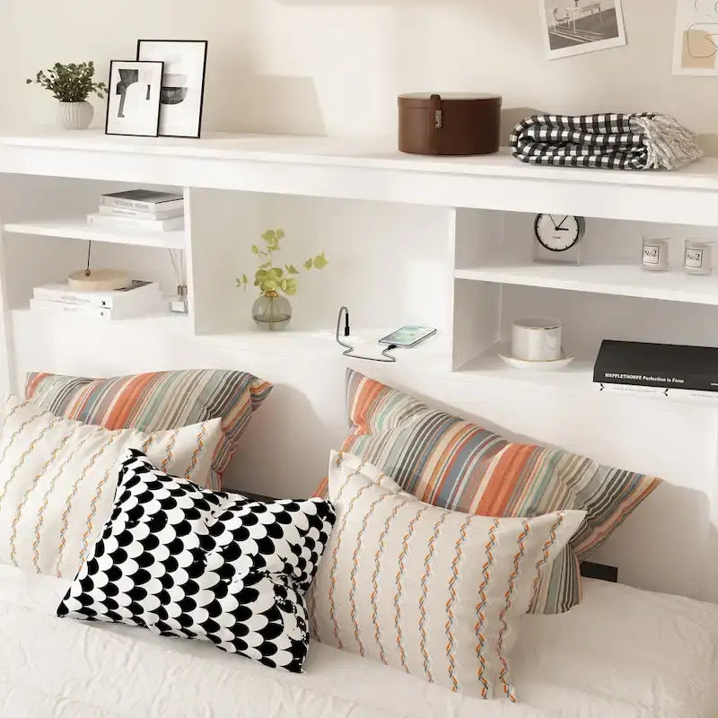 65W Timechee Wooden Bookcase Headboard With Light