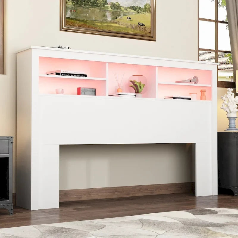 65W Timechee Wooden Bookcase Headboard With Light