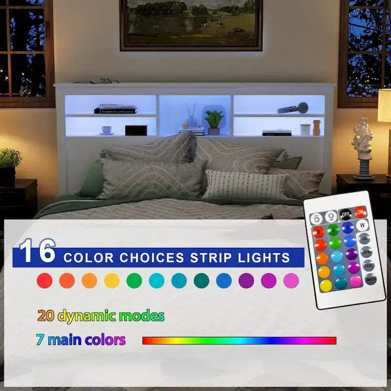 65W Timechee Wooden Bookcase Headboard With Light