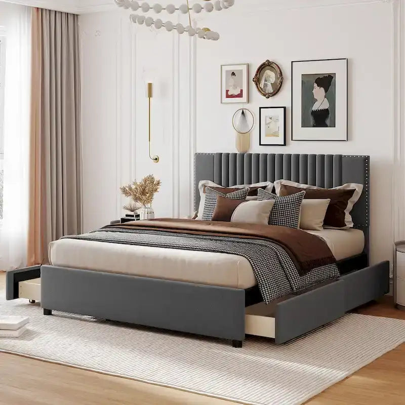 Queen Size Upholstered Platform Bed