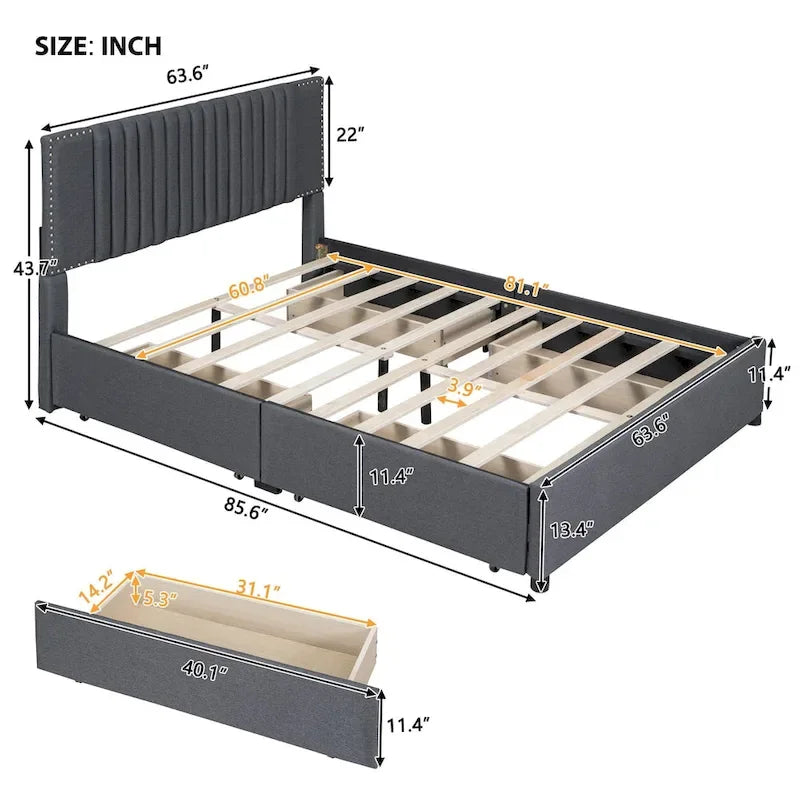 Queen Size Upholstered Platform Bed