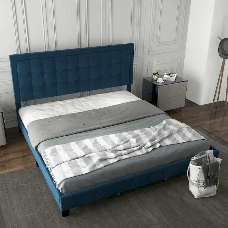 Adjustable Bed Frame with Upholstered Button Tufted Headboard