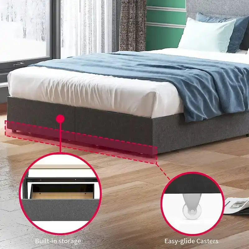 Mixoy Full/Queen/King Size Bed Frame, No Box Spring Needed Bed Frame with Headboard, Upholstered Platform Bed Frame for Bedroom