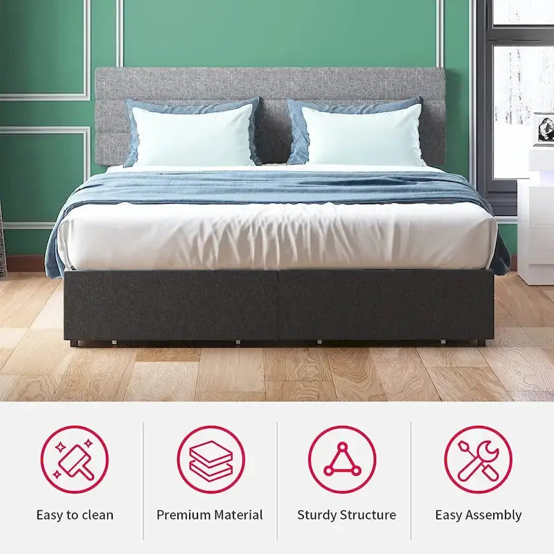 Mixoy Full/Queen/King Size Bed Frame, No Box Spring Needed Bed Frame with Headboard, Upholstered Platform Bed Frame for Bedroom