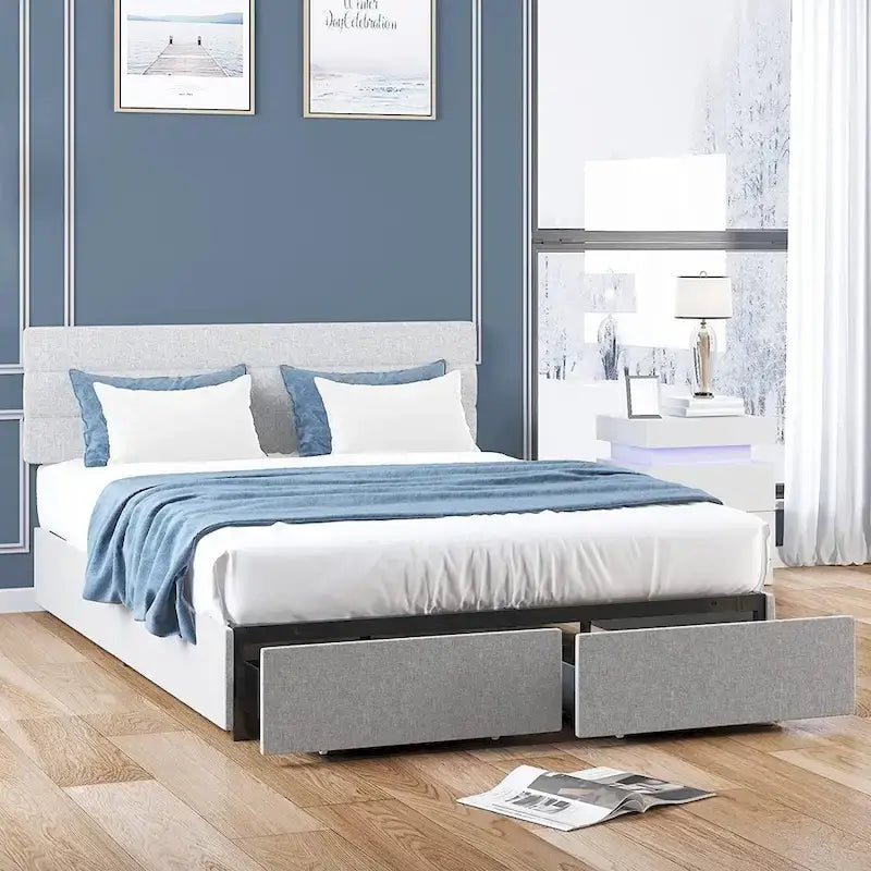 Mixoy Full/Queen/King Size Bed Frame, No Box Spring Needed Bed Frame with Headboard, Upholstered Platform Bed Frame for Bedroom