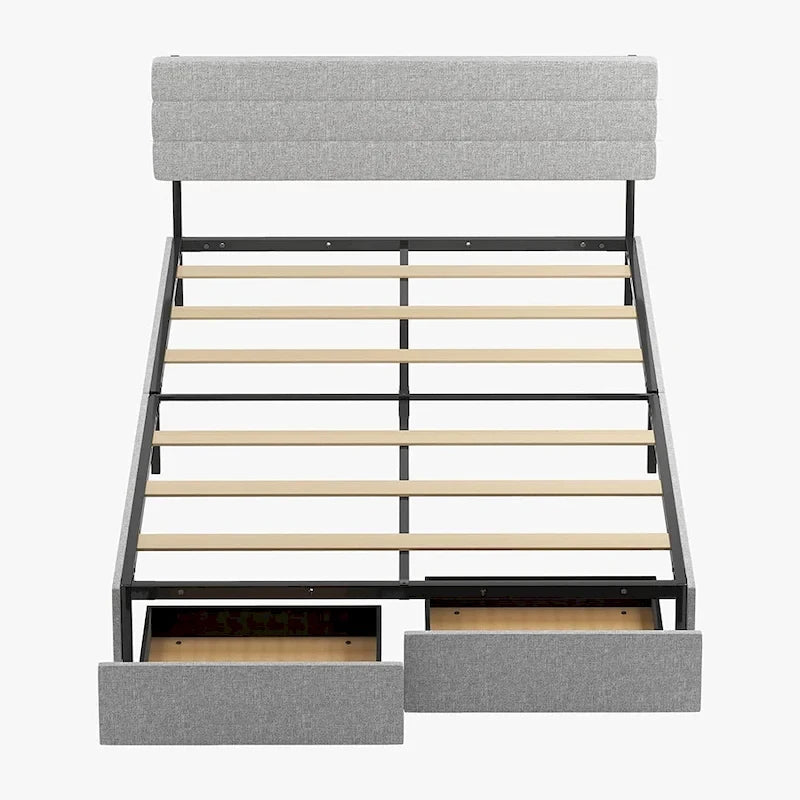 Mixoy Full/Queen/King Size Bed Frame, No Box Spring Needed Bed Frame with Headboard, Upholstered Platform Bed Frame for Bedroom