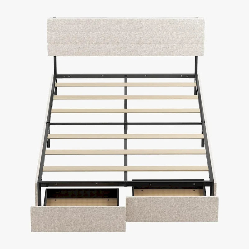 Mixoy Full/Queen/King Size Bed Frame, No Box Spring Needed Bed Frame with Headboard, Upholstered Platform Bed Frame for Bedroom