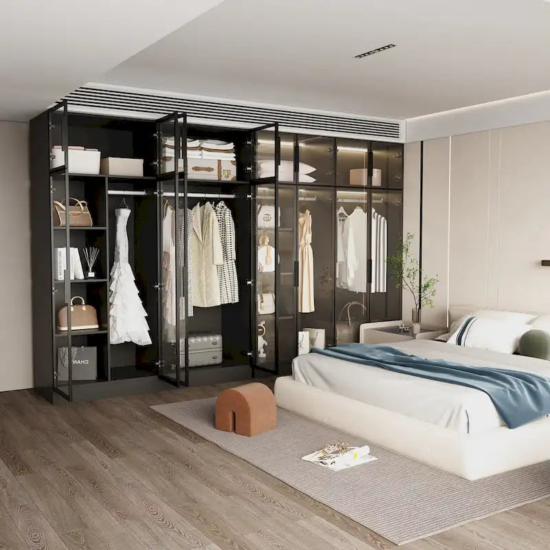 59.1W Glass Door Wardrobe: Illuminated Interiors Closet Arimore Large