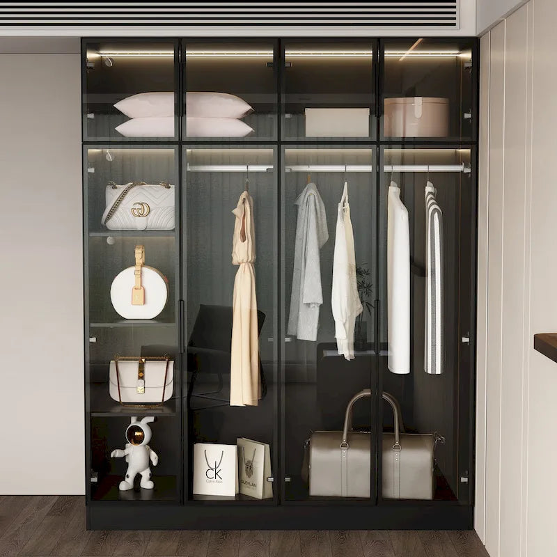 59.1W Glass Door Wardrobe: Illuminated Interiors Closet Arimore Large