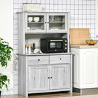 HOMCOM 63.5 Kitchen Buffet with Hutch, Pantry Storage Cabinet with 4 Shelves, Drawers, Framed Glass Doors