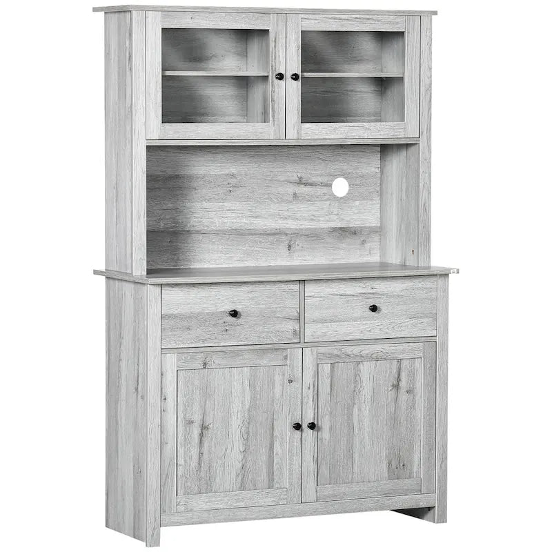 HOMCOM 63.5 Kitchen Buffet with Hutch, Pantry Storage Cabinet with 4 Shelves, Drawers, Framed Glass Doors
