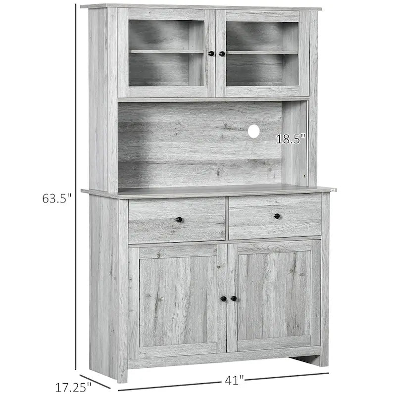 HOMCOM 63.5 Kitchen Buffet with Hutch, Pantry Storage Cabinet with 4 Shelves, Drawers, Framed Glass Doors