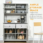HOMCOM 63.5 Kitchen Buffet with Hutch, Pantry Storage Cabinet with 4 Shelves, Drawers, Framed Glass Doors