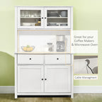 HOMCOM 63.5 Kitchen Buffet with Hutch, Pantry Storage Cabinet with 4 Shelves, Drawers, Framed Glass Doors