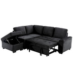 Sleeper Sectional Sofa, L-Shape Corner Couch Sofa-Bed with Storage Ottoman & Hidden Arm Storage & USB Charge for Living Room Ap