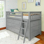 Max and Lily Twin-Size Low Loft with 3-Drawer and 6-Drawer Dressers