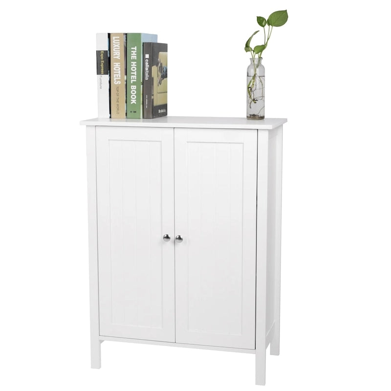 White Double Doors Adjustable Freestanding Bathroom Cabinet - 23.62 x 11.81 x 31.50
