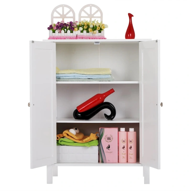 White Double Doors Adjustable Freestanding Bathroom Cabinet - 23.62 x 11.81 x 31.50