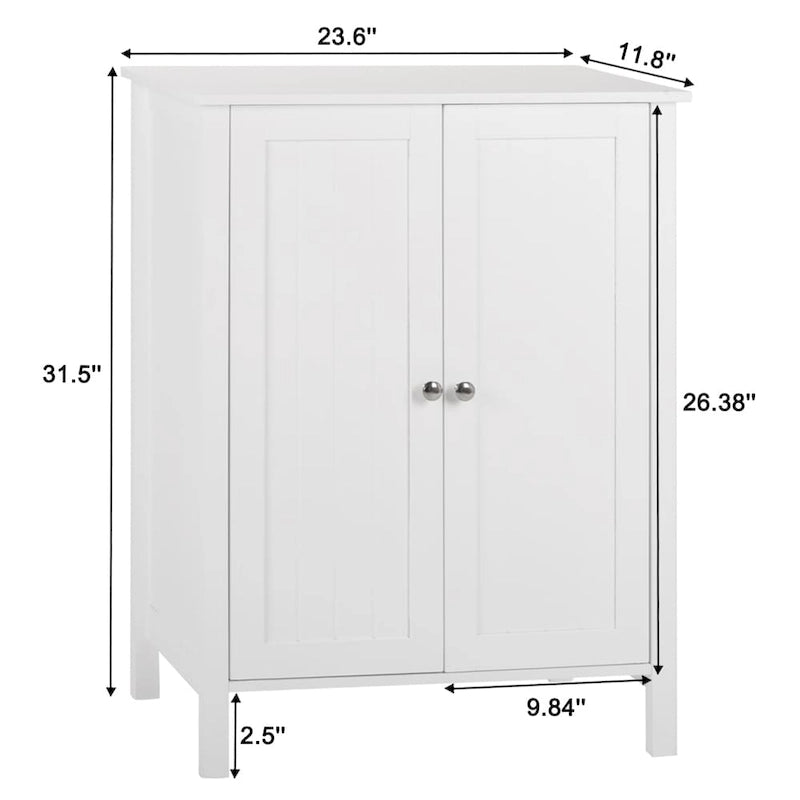 White Double Doors Adjustable Freestanding Bathroom Cabinet - 23.62 x 11.81 x 31.50