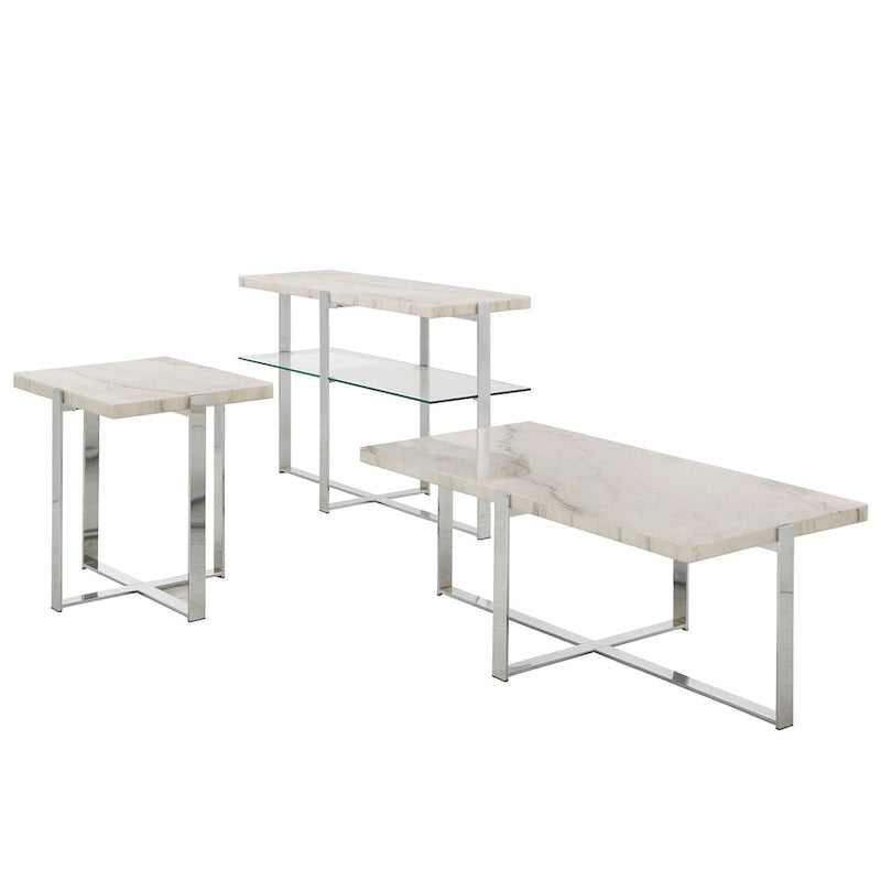Azel Marble-top Chrome Framed Coffee Table or Table Set by iNSPIRE Q Modern