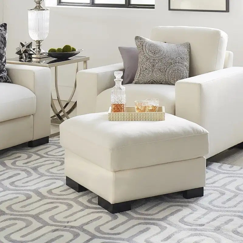 Lionel White Cotton Fabric Down-Filled Ottoman by iNSPIRE Q Artisan