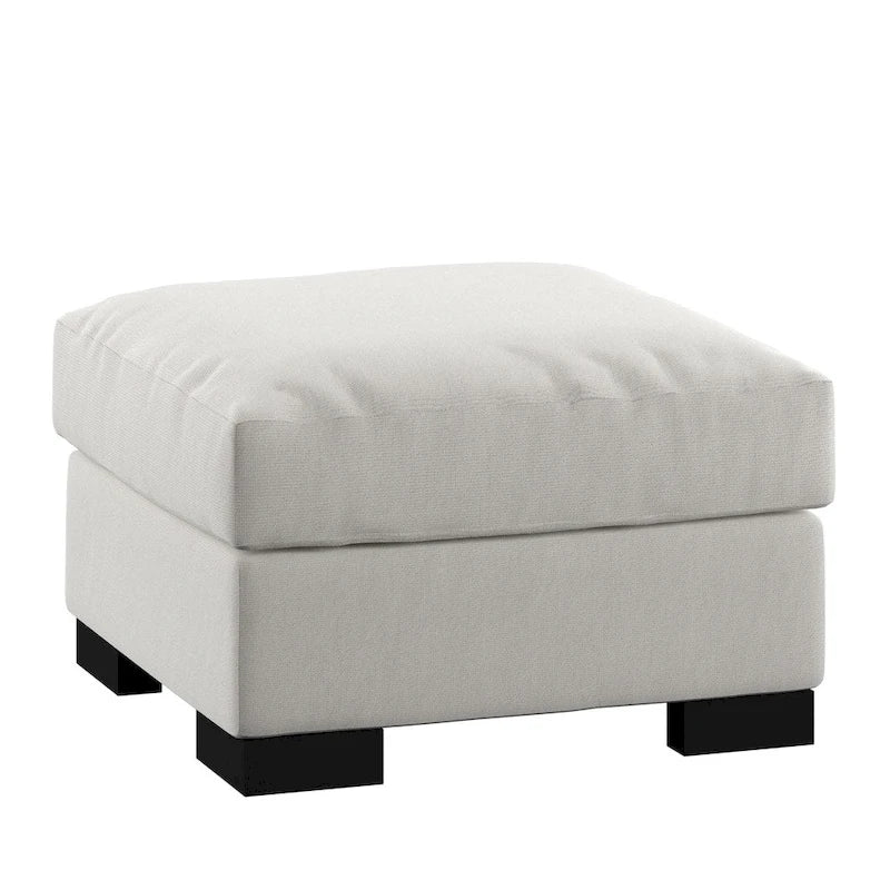 Lionel White Cotton Fabric Down-Filled Ottoman by iNSPIRE Q Artisan