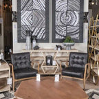 Phineas Black Genuine Leather & Brown Solid Wood Frame Accent Chair