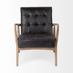 Phineas Black Genuine Leather & Brown Solid Wood Frame Accent Chair