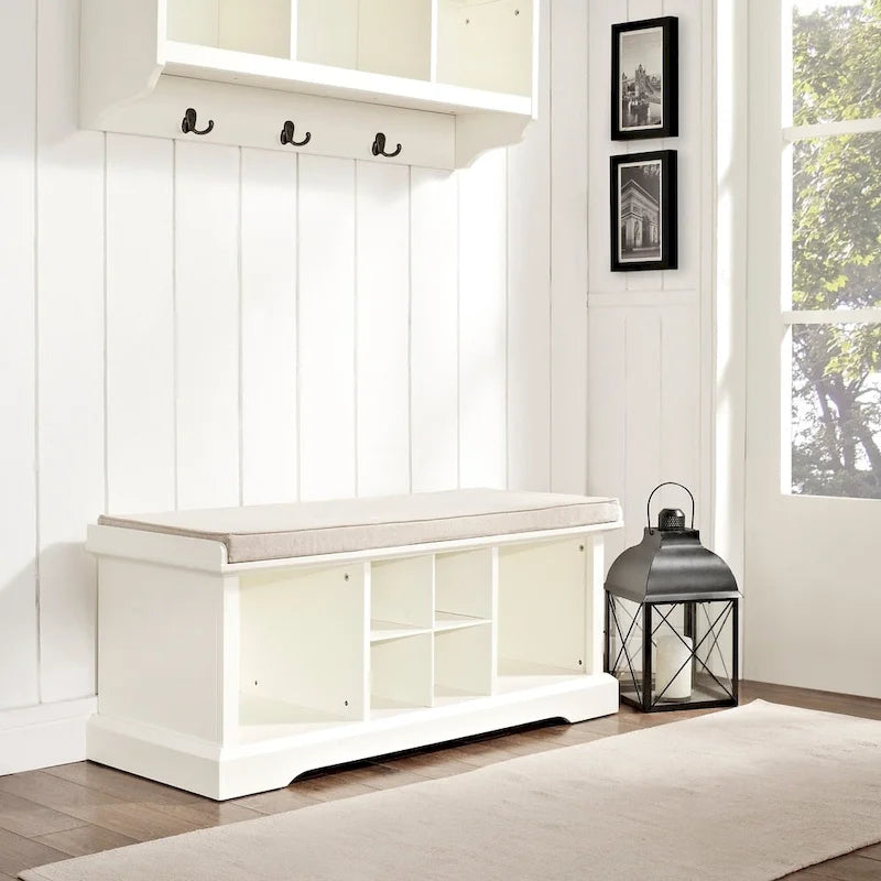 Crosley Brennan White Wood Entryway Storage Bench