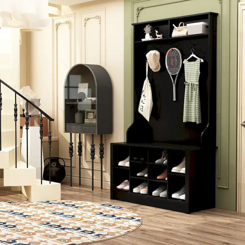 Coat Rack and Storage Bench Hall Tree with Shoe Rack for Entryway