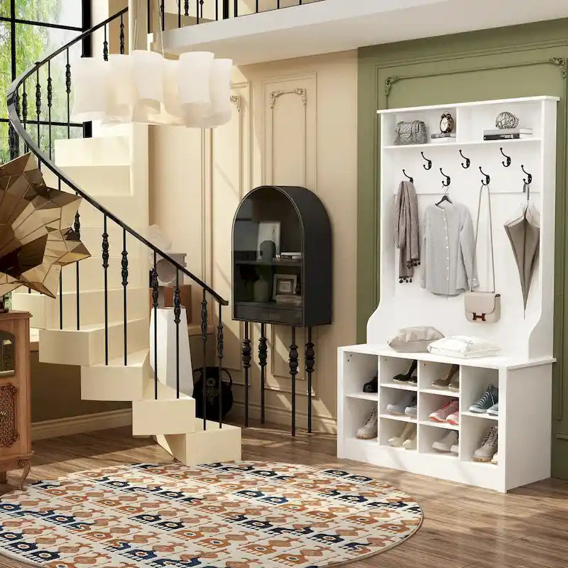 Coat Rack and Storage Bench Hall Tree with Shoe Rack for Entryway