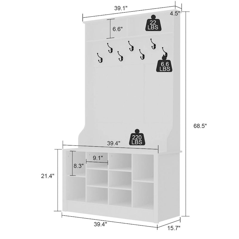 Coat Rack and Storage Bench Hall Tree with Shoe Rack for Entryway
