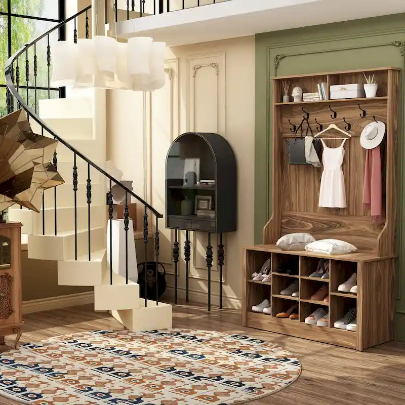 Coat Rack and Storage Bench Hall Tree with Shoe Rack for Entryway