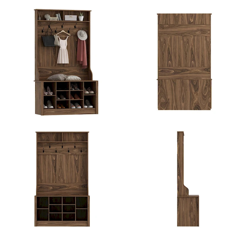 Coat Rack and Storage Bench Hall Tree with Shoe Rack for Entryway