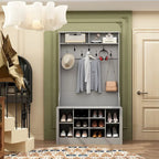 Coat Rack and Storage Bench Hall Tree with Shoe Rack for Entryway