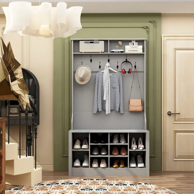 Coat Rack and Storage Bench Hall Tree with Shoe Rack for Entryway