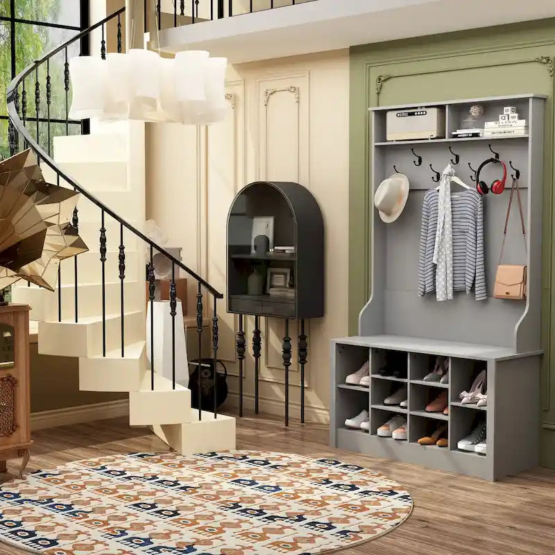 Coat Rack and Storage Bench Hall Tree with Shoe Rack for Entryway