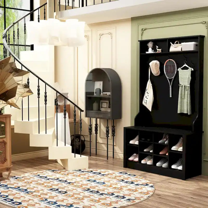 Coat Rack and Storage Bench Hall Tree with Shoe Rack for Entryway