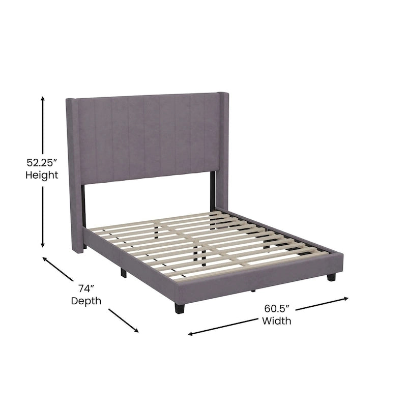 Upholstered Platform Bed with Wingback Headboard