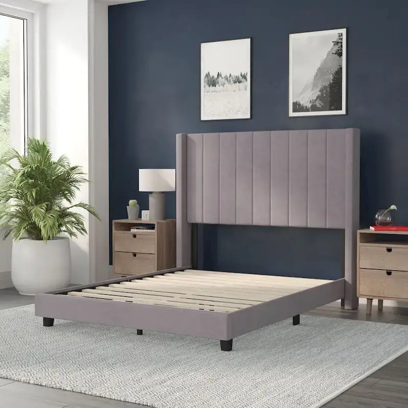 Upholstered Platform Bed with Wingback Headboard