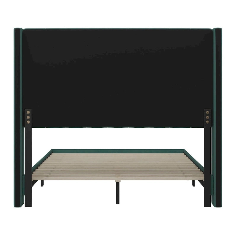 Upholstered Platform Bed with Wingback Headboard