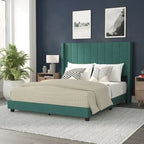 Upholstered Platform Bed with Wingback Headboard