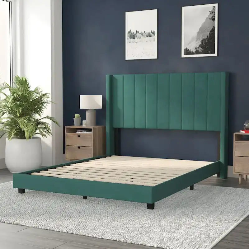 Upholstered Platform Bed with Wingback Headboard