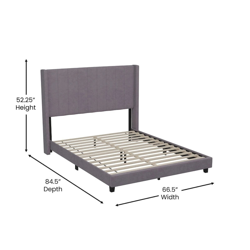 Upholstered Platform Bed with Wingback Headboard